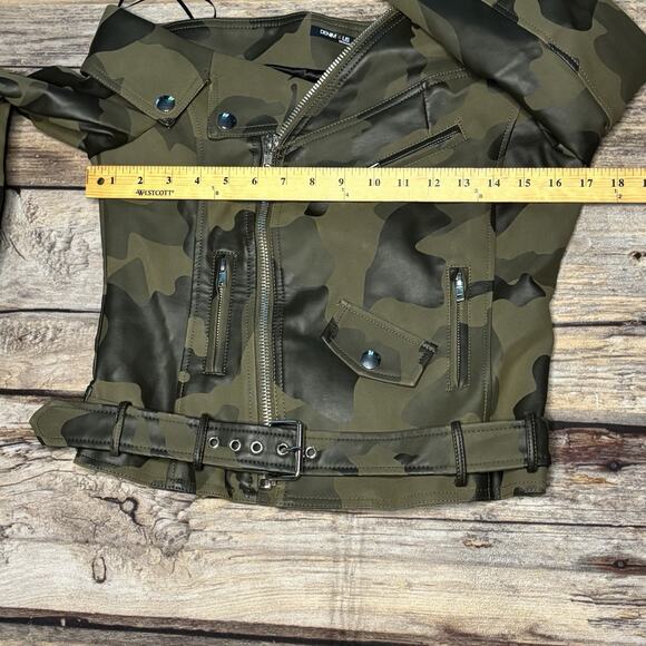 Denim 4 US Women's Off the Shoulder Camouflage Moto Jacket Size Small Camo - Picture 4 of 6